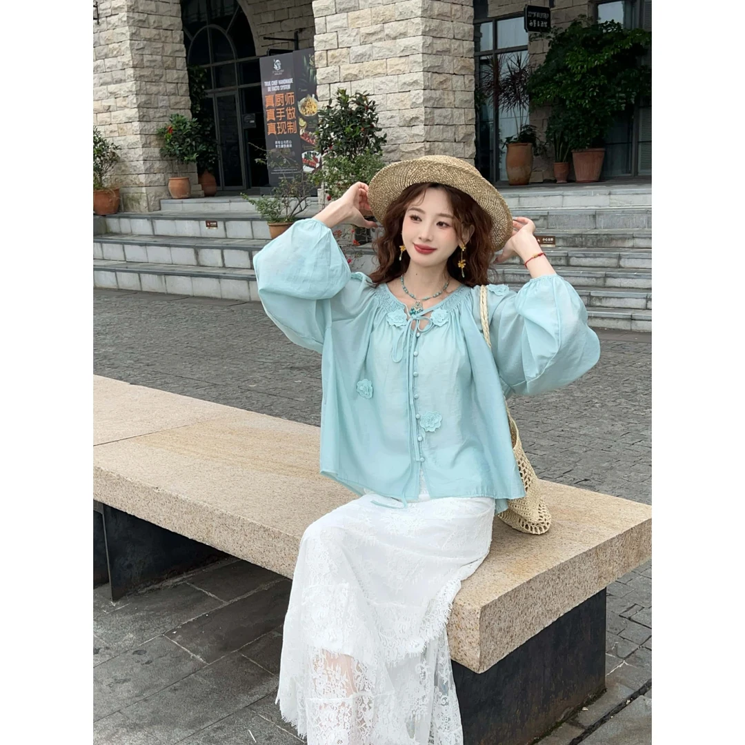 温敏er【爱琴海边】港风复古纯色衬衫女宽松显瘦上衣MX9019409