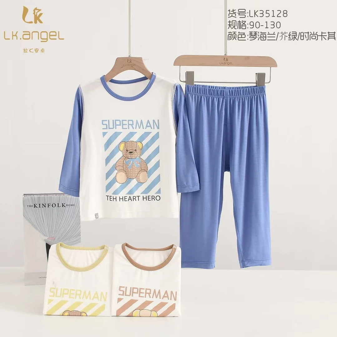 35128可爱小熊九分袖空调套装（蓝色）