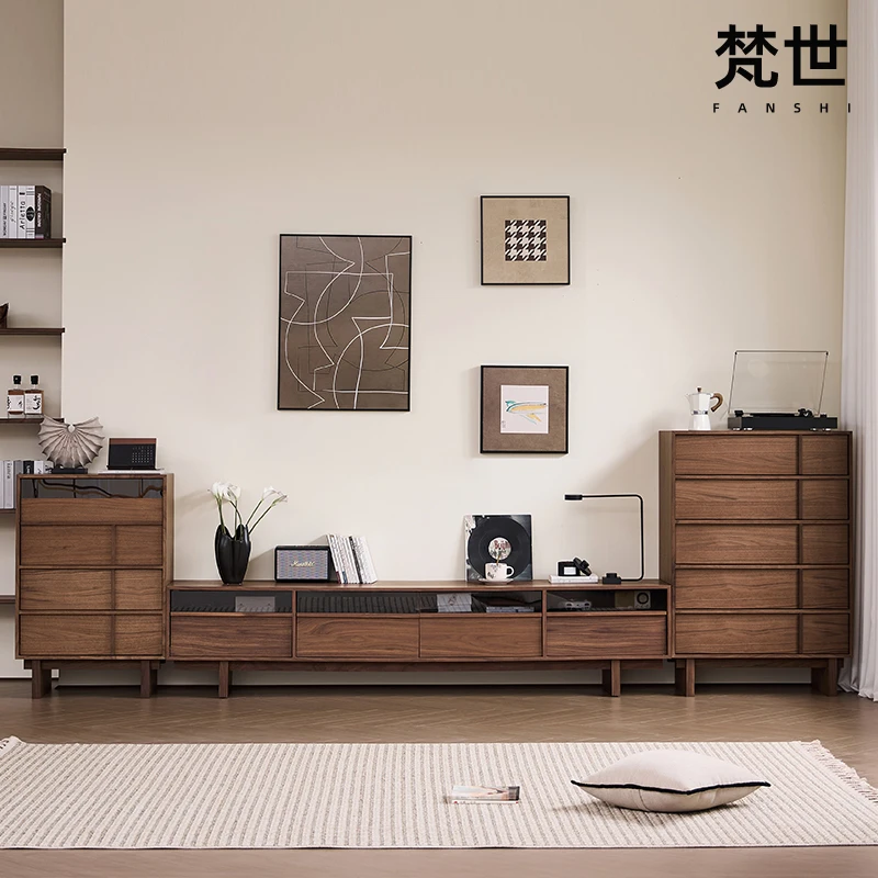 实木中古风五斗柜储藏艺术立柜落地家用地柜胡桃色斗柜收纳柜客厅
