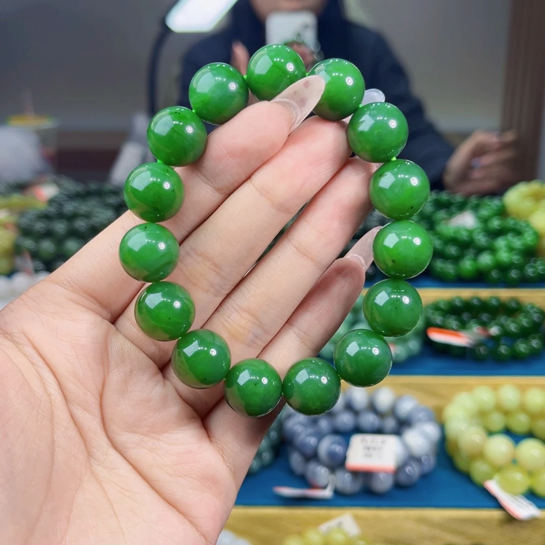 家***管和田玉未镶嵌手链天然和田玉俄碧辣阳绿手串14