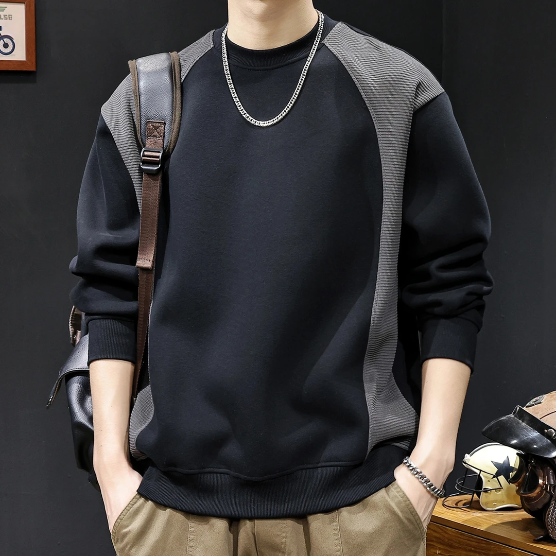 撞色卫衣男秋季2025秋冬新款肌理感拼接衣服男士长袖潮牌宽松大码