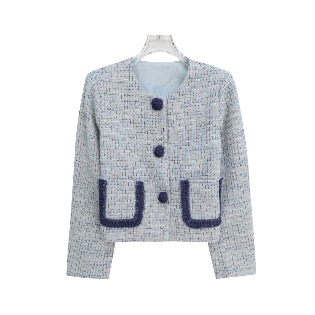 S小香风重工设计感小众纽扣编织圆领外套S4542