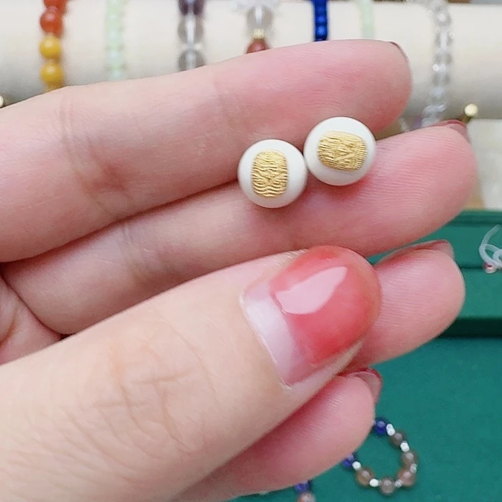 925银耳饰 A猛犸牙扎基拉姆耳钉S925银镶嵌792