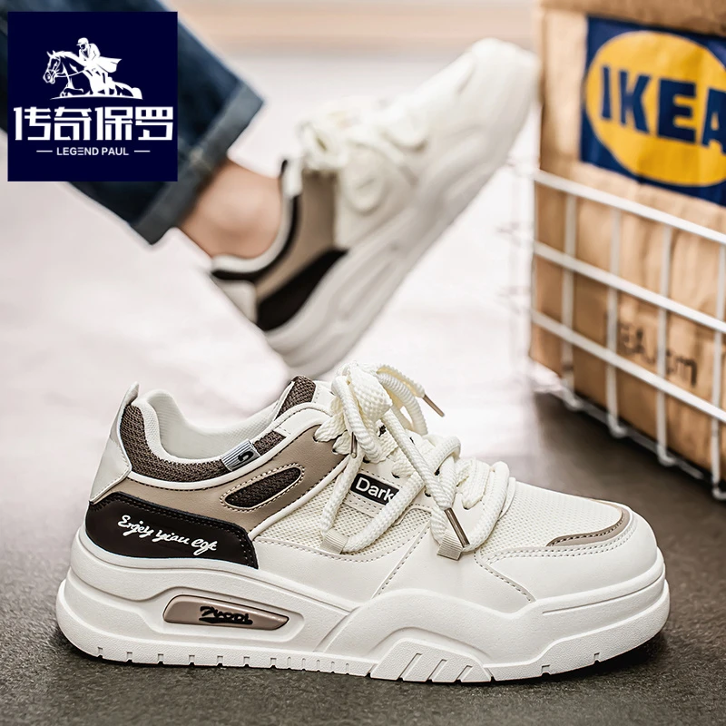 传奇保罗正版鞋子男鞋冬季网面防滑运动板鞋男百搭厚底低帮休闲鞋