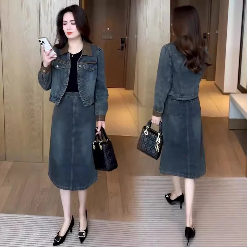 2025春季新款洋气质减龄牛仔短外套裙子两件套裙时尚连衣裙套装女