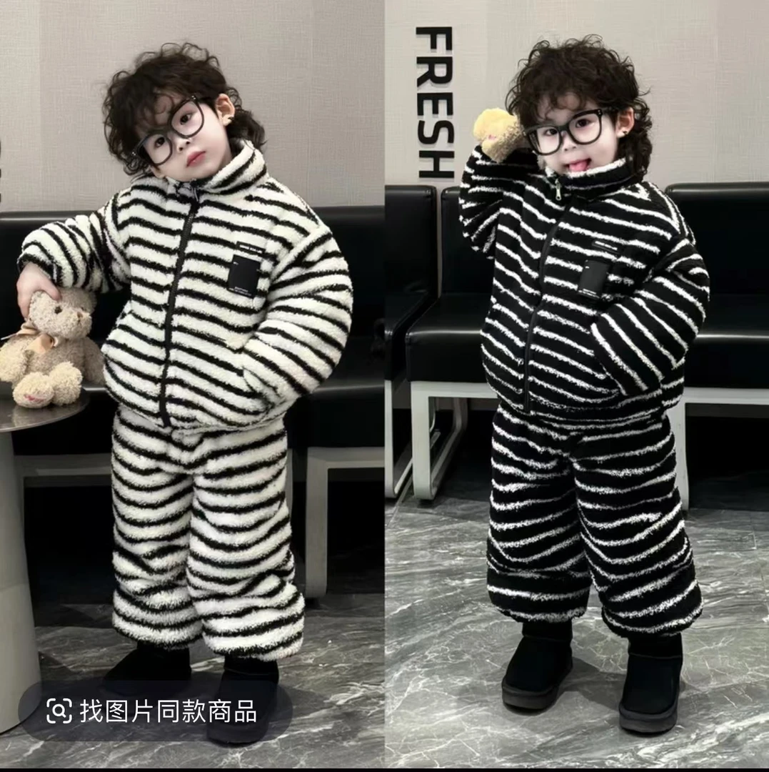 【超厚600克！】2025冬新款儿童套装加绒加厚中大童保暖套装