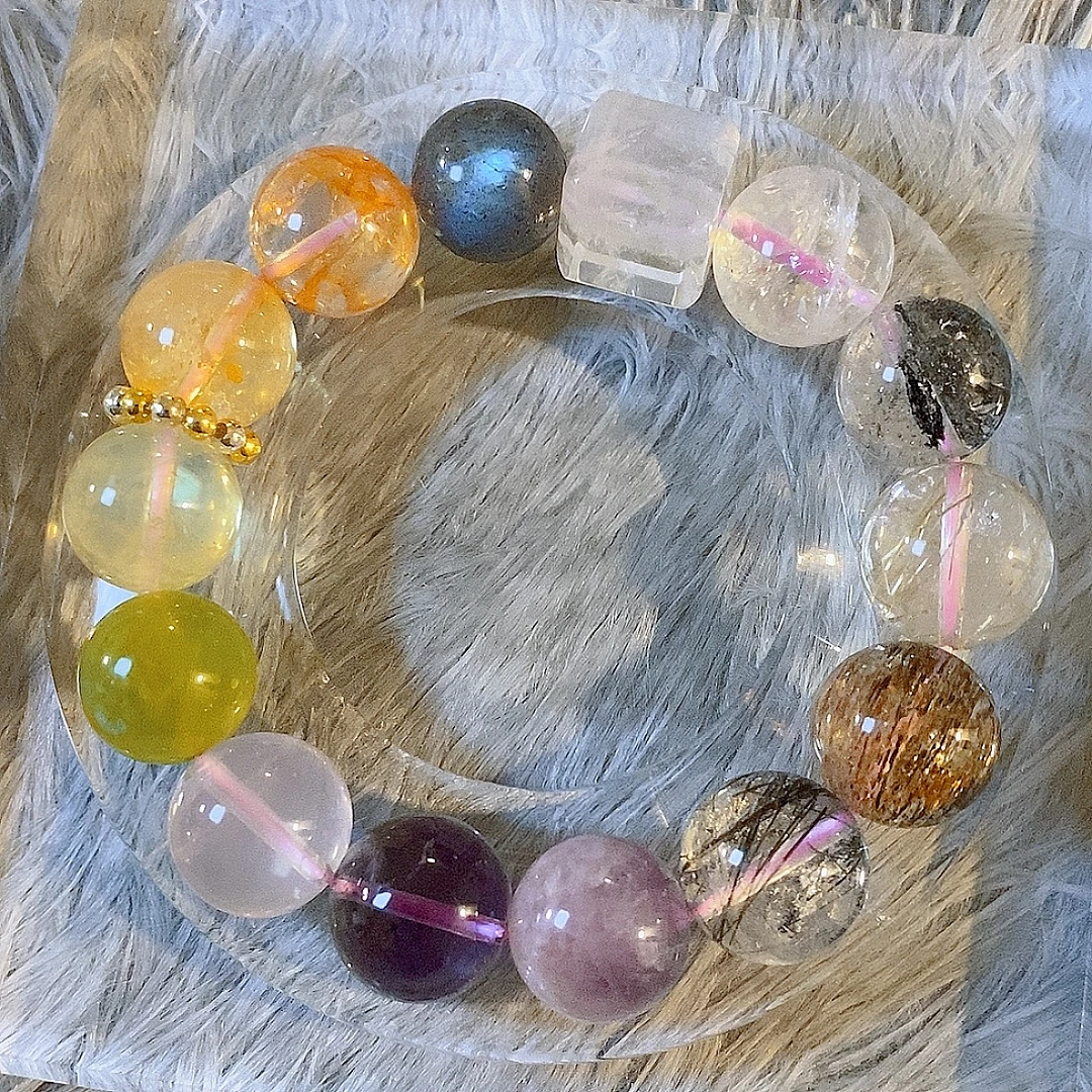 【多宝水晶】金发晶黑发闪灵月光巴西紫水晶手串默认微瑕紫水晶手串