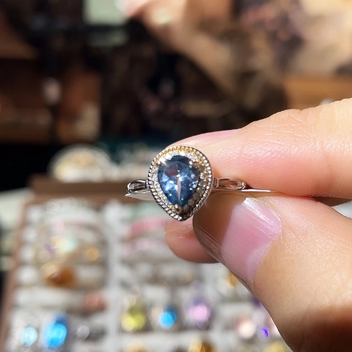 托帕石戒指银S925镶嵌伦敦蓝