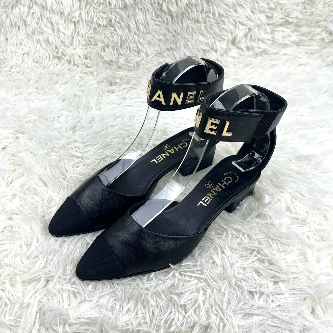 99新 Chanel/香奈儿 黑金字母绑带凉鞋36码12707179