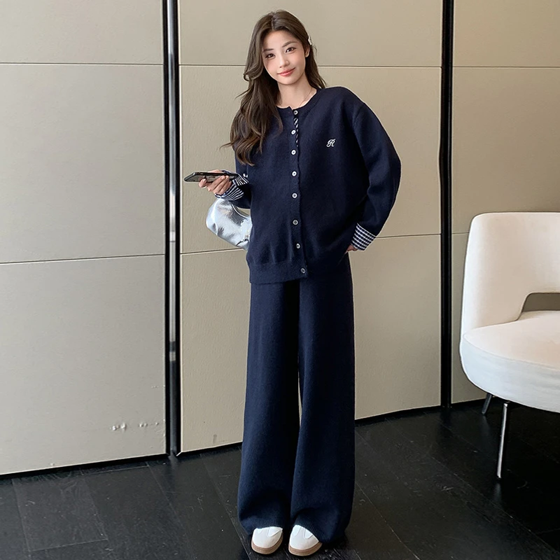 孕妇套装2026新款秋冬韩版时尚洋气慵懒风气质撞色格子毛衣两件套