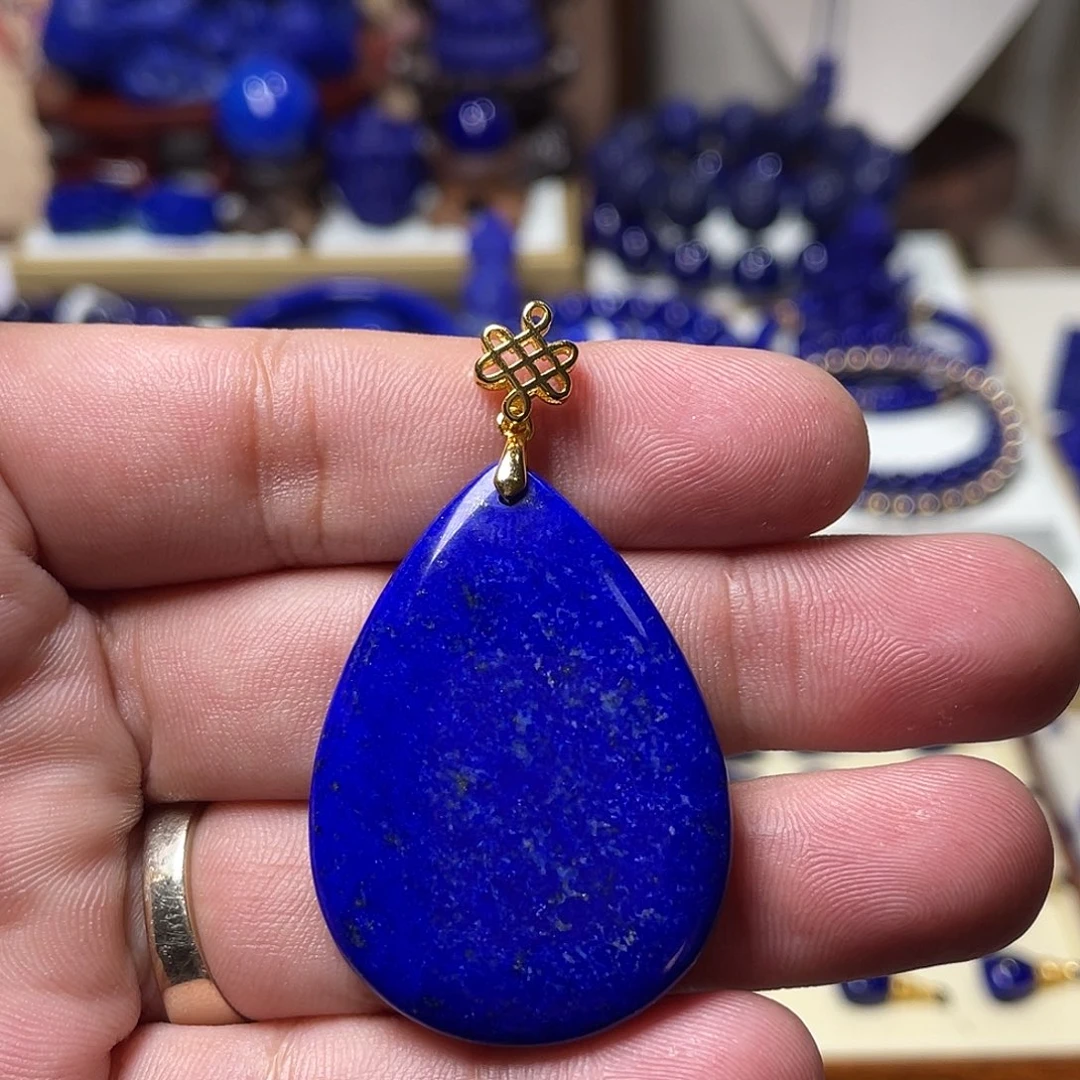 青金石银S925镀金镶嵌水滴吊坠