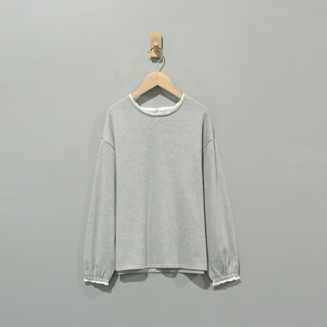 【且听风吟】0116939文艺棉花边领复古百搭加绒卫衣  衣长60胸围120