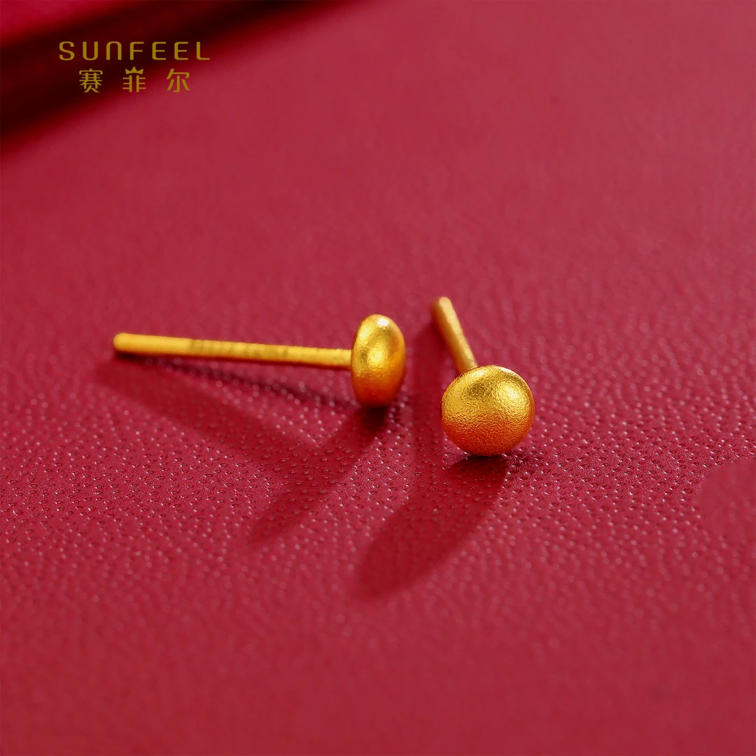 SUNFEEL/赛菲尔【十三店】足金古法金圆形直针耳钉RCA00121-2