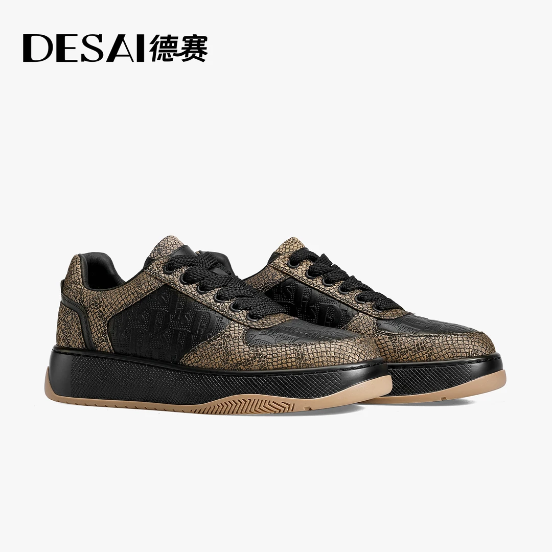 德赛新款【君临天下】黑金刺绣低帮休闲鞋男款百搭透气时尚国货男鞋
