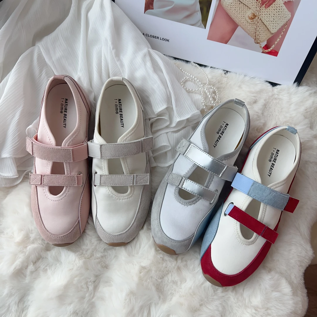 【缪斯芭蕾】自然卷魔术贴单鞋夏季单鞋女浅口时尚圆头玛丽珍鞋