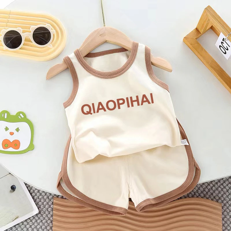 《100棉》KL纯棉儿童背心套装儿童婴儿女宝男童夏季无袖薄款小童