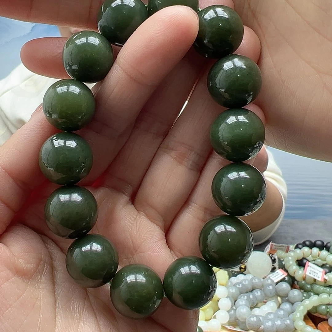 和田玉手串未镶嵌16青黄口