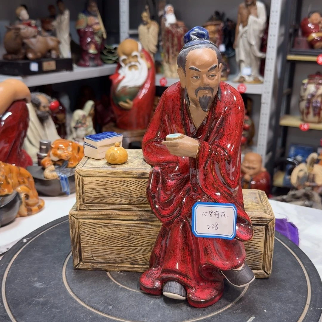 心***开石湾窑陶瓷陆羽摆件