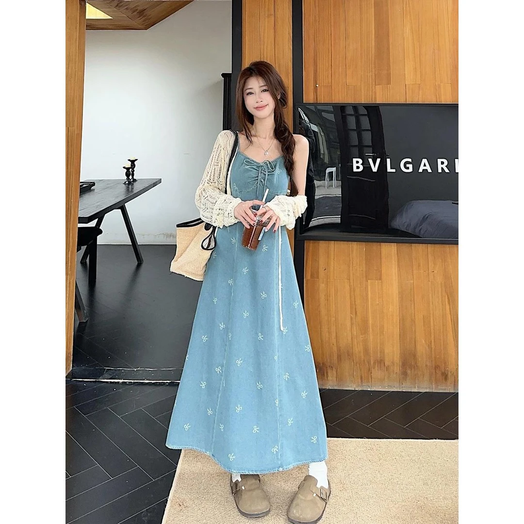 实拍～大码女装胖妹妹mm显瘦牛仔连衣裙气质复古A字裙+防晒开衫