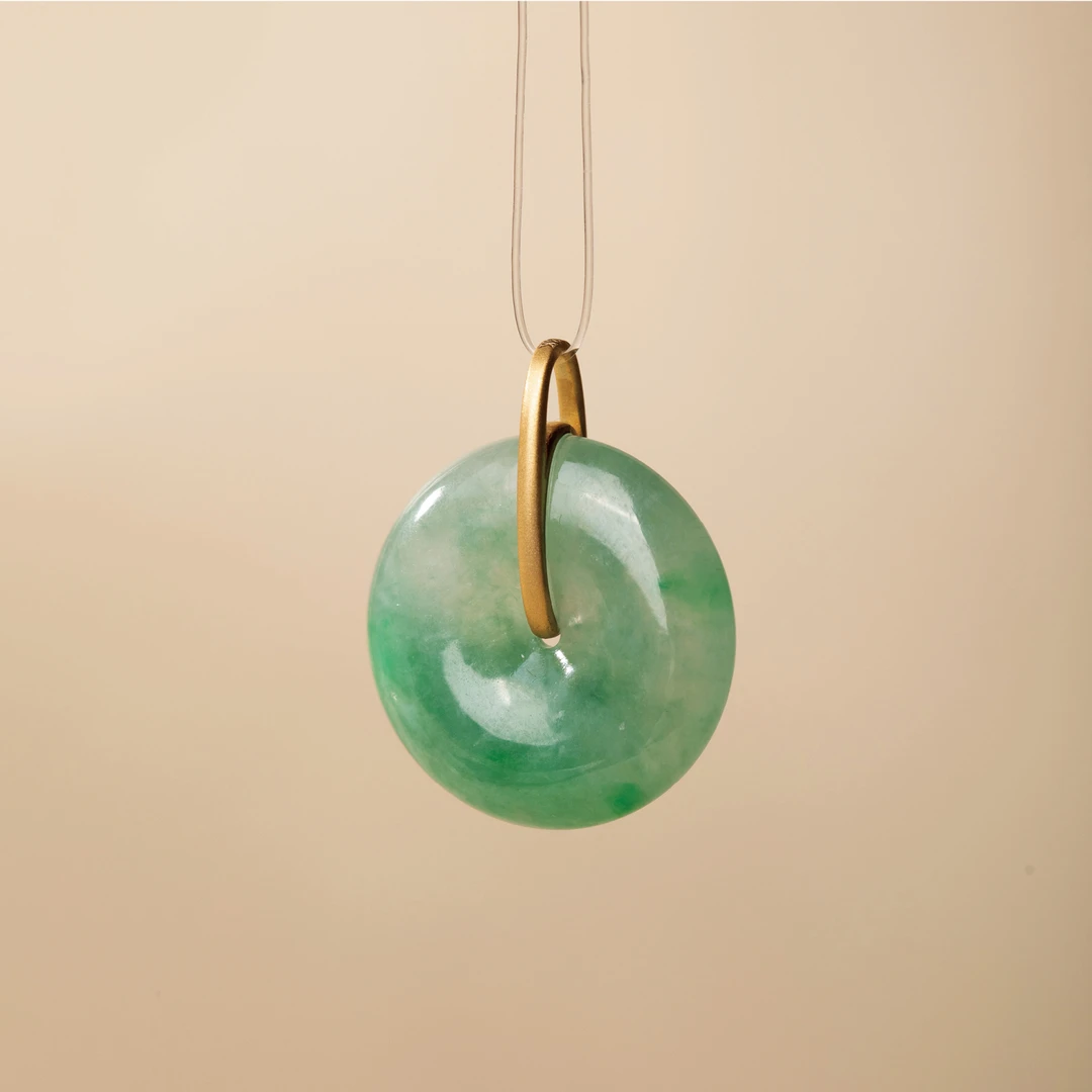 由子野翡翠平安扣吊坠  18K金