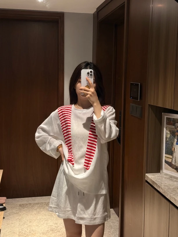 【吴梦菲】春上树·披肩条纹极简风休闲三件套