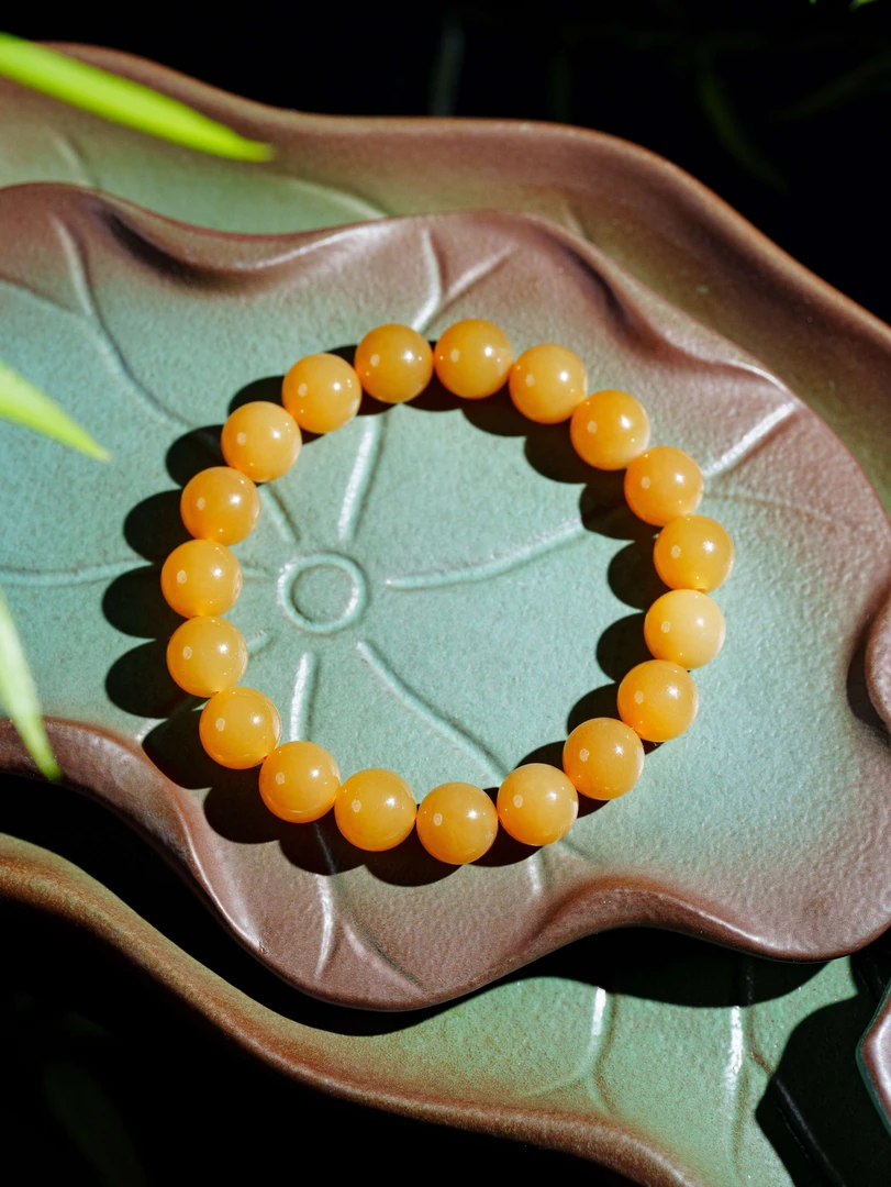 【糖玉系列】和田玉且末糖素圈手串9.5m+ D4204