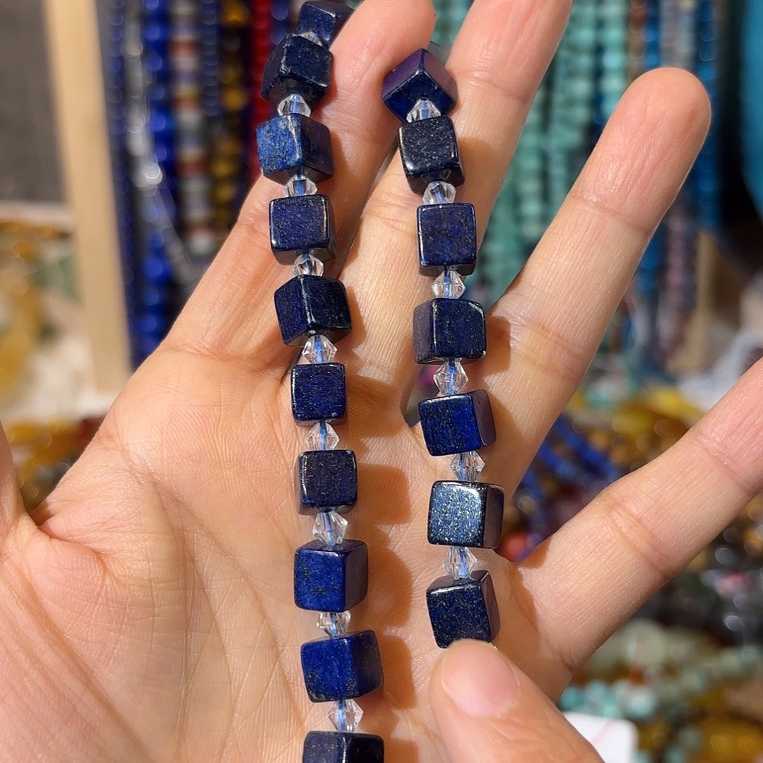 玛瑙/玉髓银S925镀金镶嵌珠宝半成品青金方块卡8一条