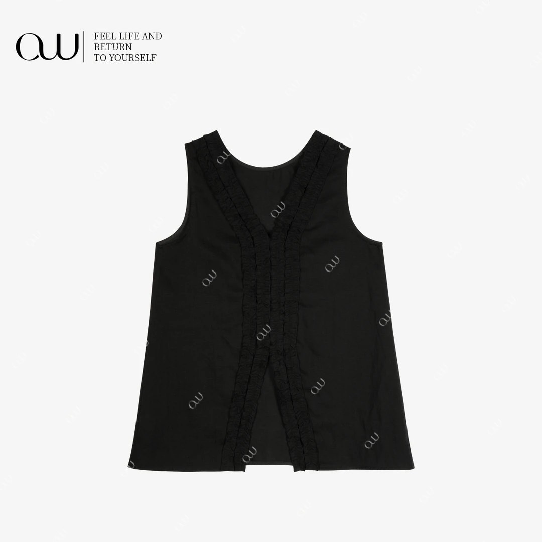 【老白不白】夏季无袖V领木耳休闲上衣百搭通勤衬衣OW252MJ006C