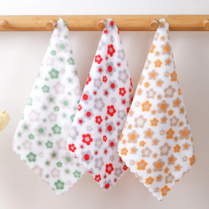 【15条装】珊瑚绒印花花边小方巾颜色随机配色