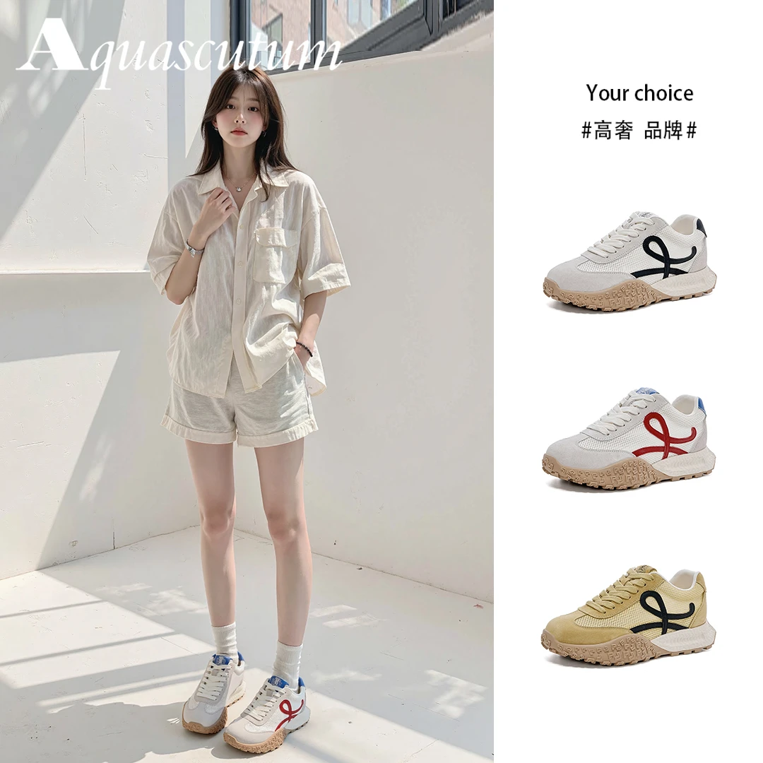 Aquascutum/雅格狮丹百搭2025新款厚底阿甘鞋系带网面时尚休闲鞋