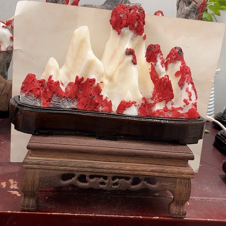 @***春石材灵璧白灵山摆件