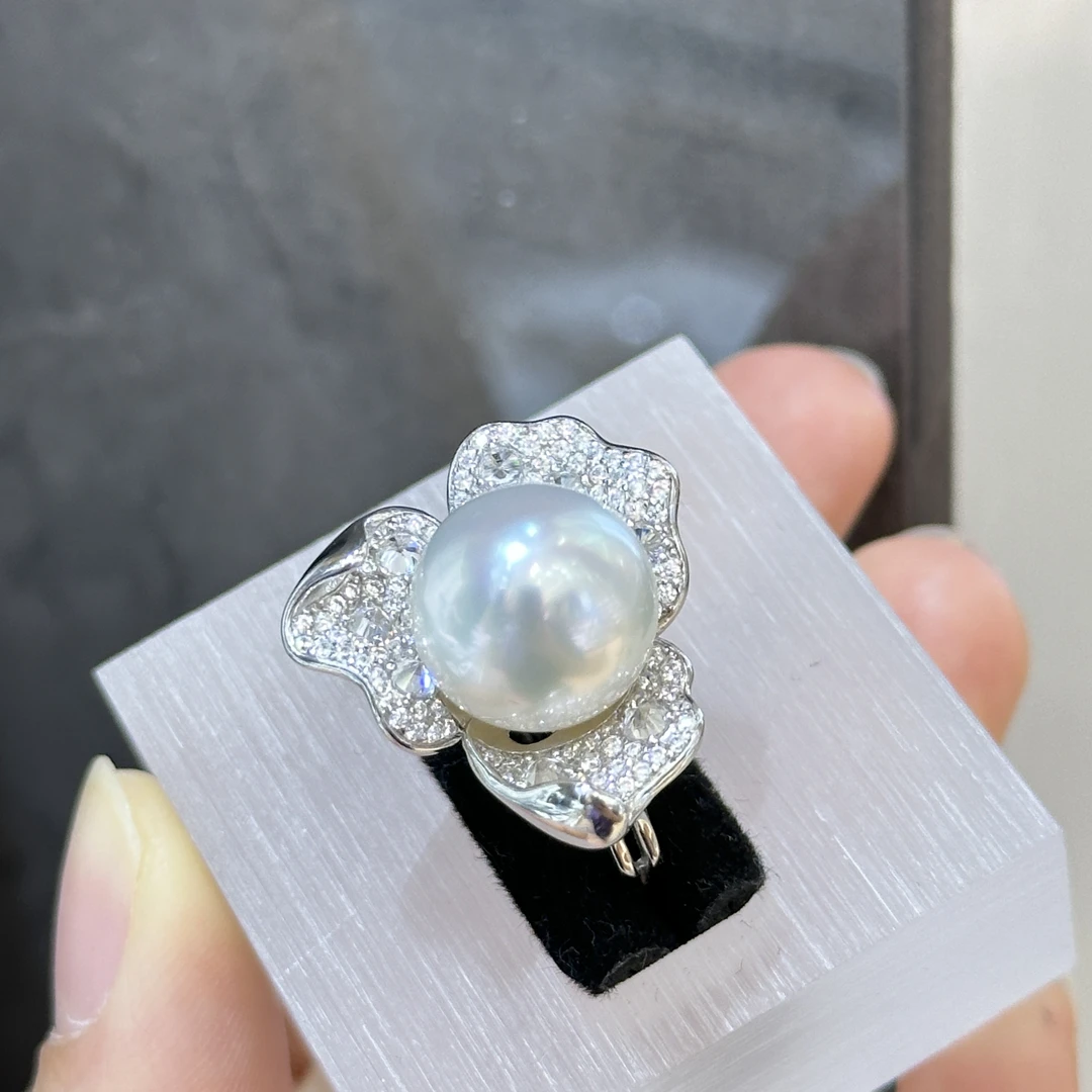 十上珍珠]s1546-s925银海水冷白光澳白设计款花朵珍珠戒指11-12mm