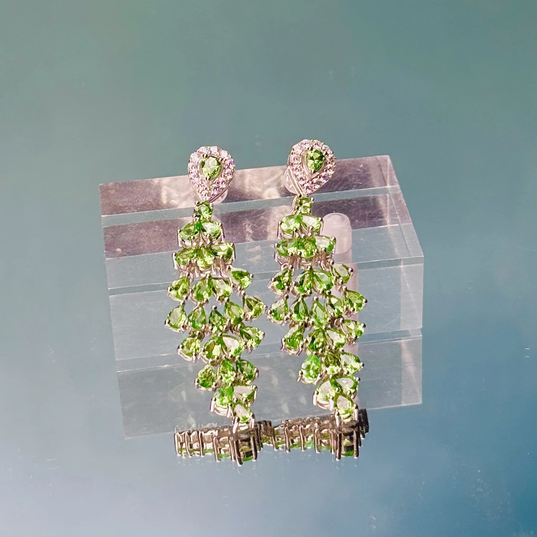 S925银镶嵌石榴石（莎弗莱）耳饰拍一发一