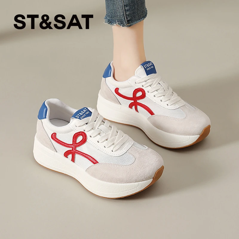 星期六夏季运动鞋女士2025夏季松糕网面休闲鞋低帮增高厚底老爹鞋