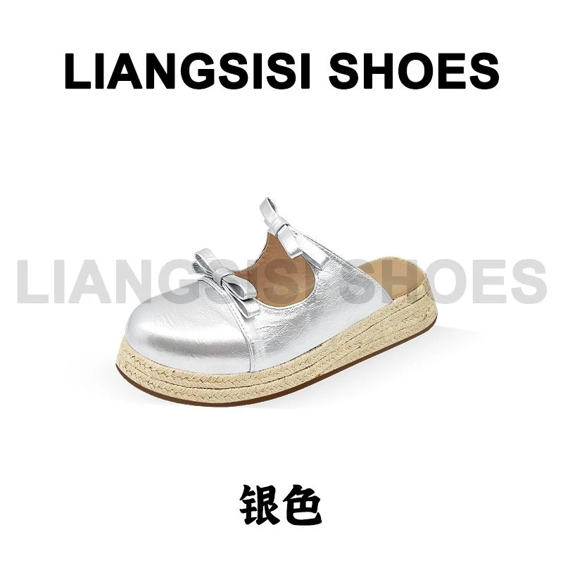 梁思思SHOES2025夏季新款百搭厚底蝴蝶结绑带包头拖-501