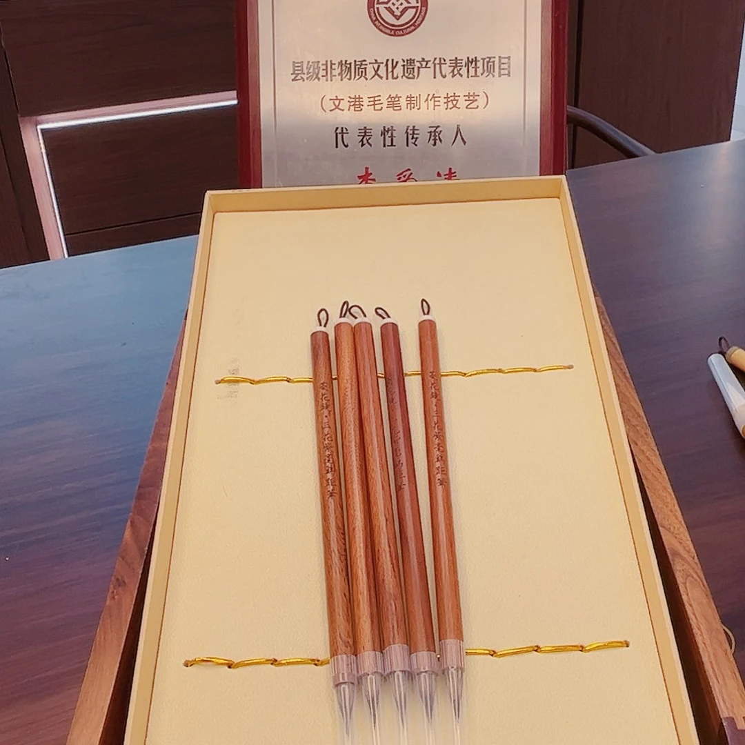 菱花镜，三花紫毫鸡距笔5支