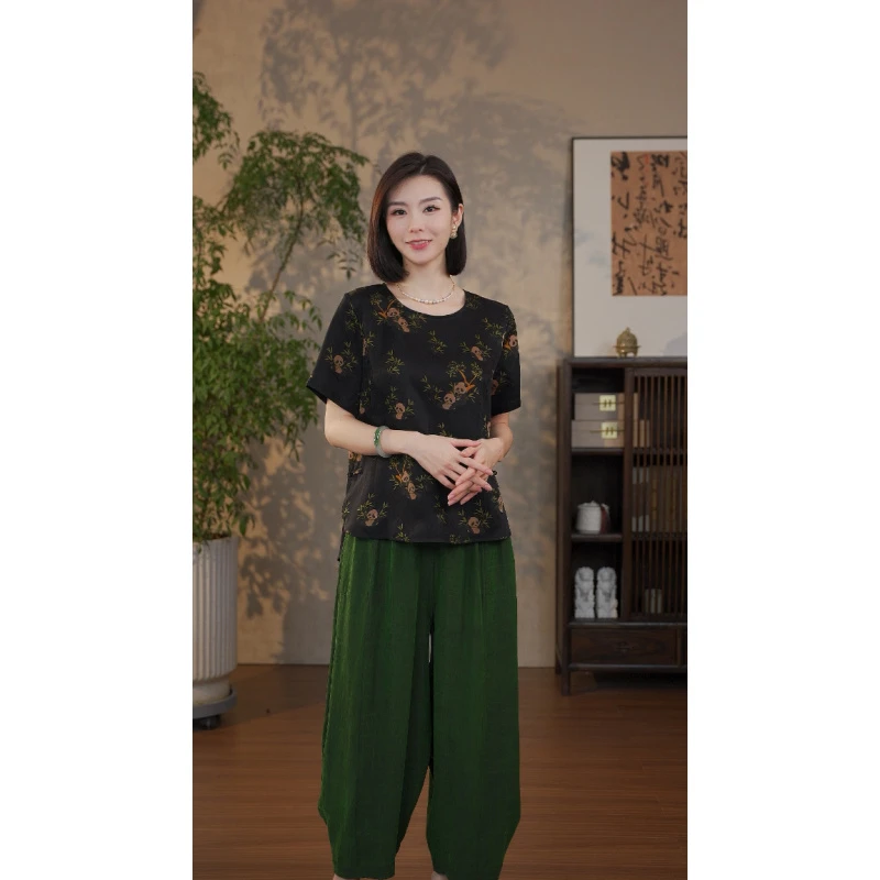 GONG QUE 新中式熊猫抱竹短袖上衣 241611