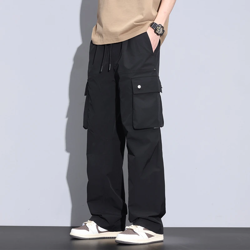 大白鲨2025春夏新款美式复古黑色工装裤男宽松休闲裤直筒阔腿长裤
