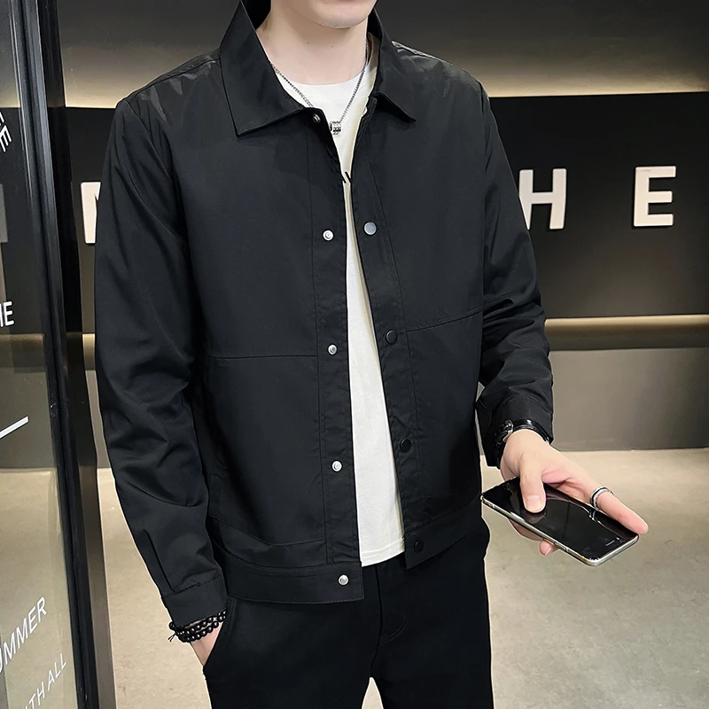 春季薄款帅气翻领男行政夹克潮流时尚男装外套休闲百搭中青年衣服