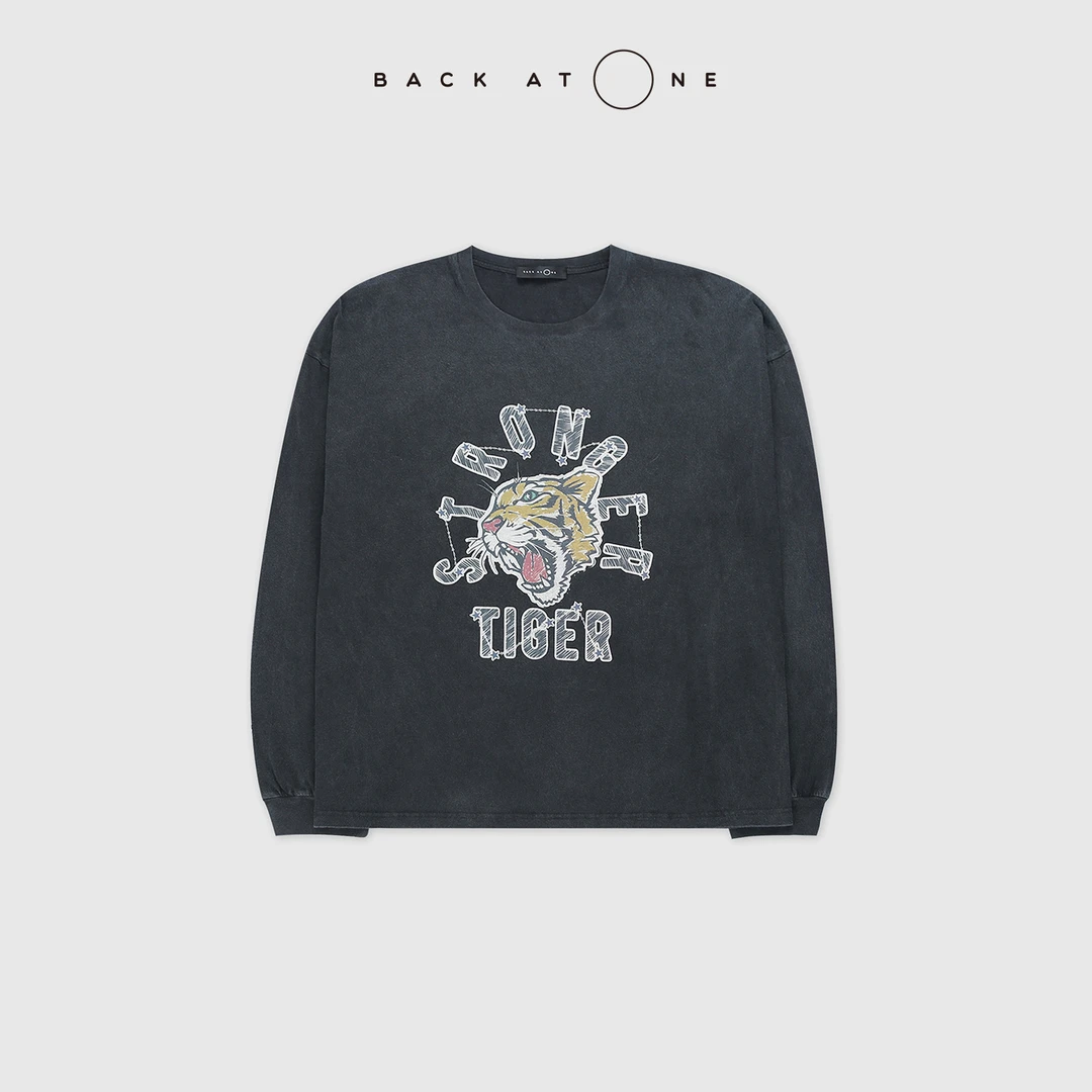 BACKATONE“虎啸vintage” 时尚百搭慵懒印花长袖T   BFF-1BA573K-C