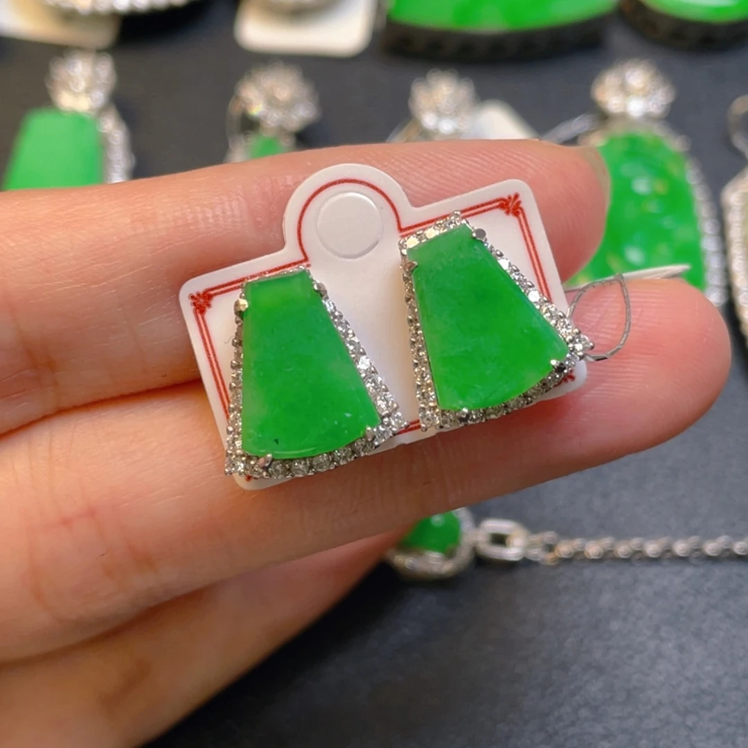 翡翠银S925镶嵌吊坠(不含链)耳钉