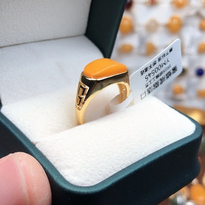 蜜蜡银S925镀金镶嵌戒指