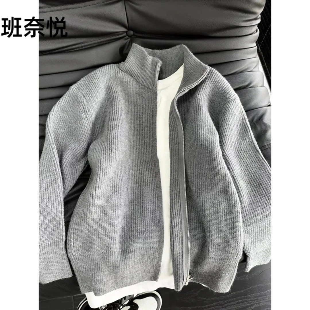 灰色高级感拉链毛衣男2025秋冬新款针织开衫外套休闲百搭立领夹克