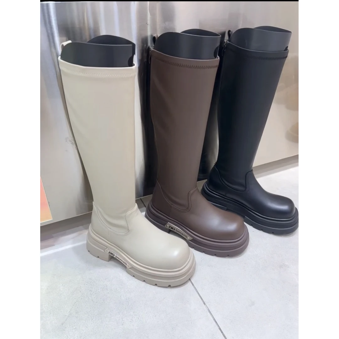 ＭＹ秋冬新款韩版通勤瘦瘦简约厚底裸靴长靴98815-88(不加绒)