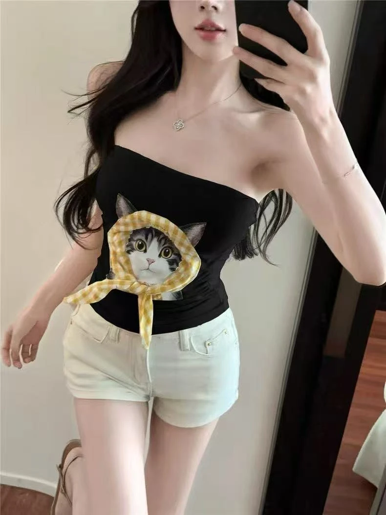 美式辣妹夏季设计感绑带性感露背挂脖吊带背心露脐纯欲短款上衣女