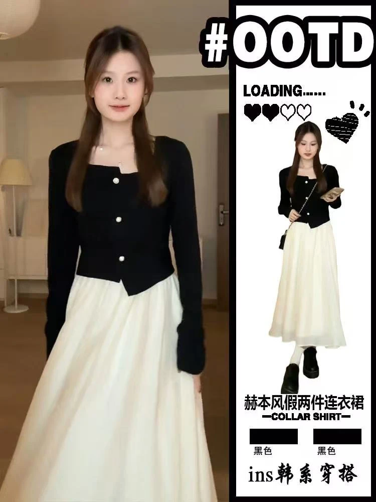 哺乳衣外出春秋时尚母乳衣宽松辣妈产后喂奶时尚假两件拼接连衣裙