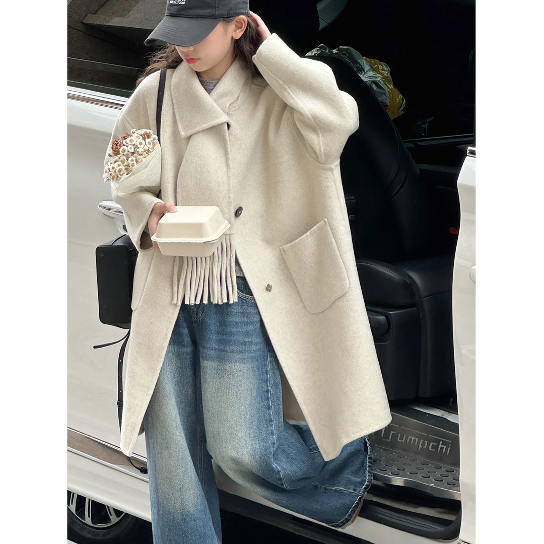 K29994双面呢子大衣女童毛呢外套2025秋冬新款洋气儿童中长衣