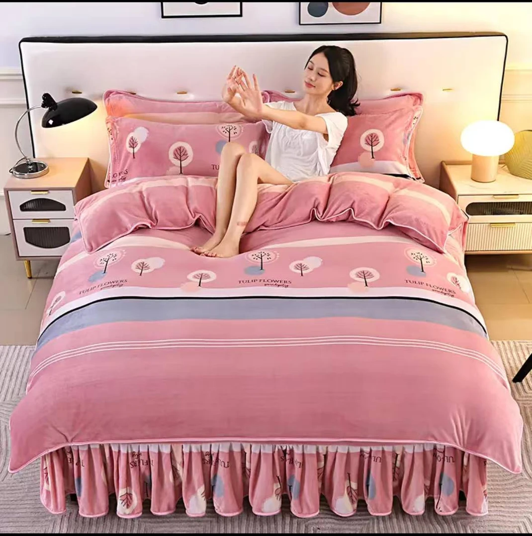 （新款活动中）8斤秋冬给床裙款牛奶绒双面绒亲肤加厚不掉毛套件