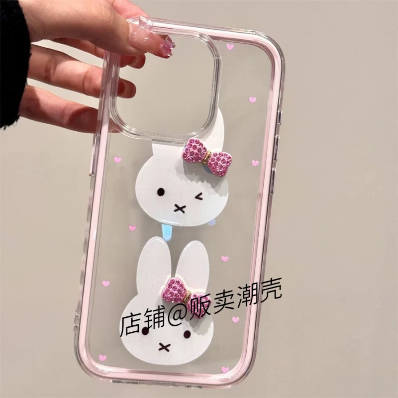 甜美蝴蝶结米菲兔适用于iphone16promax苹果15手机壳14新款13双层