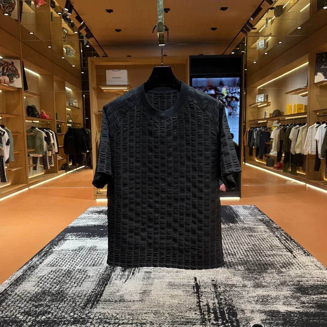 「F6641」轻奢男装潮牌男士2025春夏新款立体褶皱极简风圆领短袖T恤